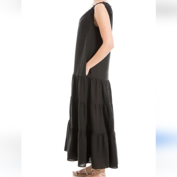 Max Studio Maxi Tiered Black Dress Womens Size Small Sleeveless Pockets New - Picture 1 of 14